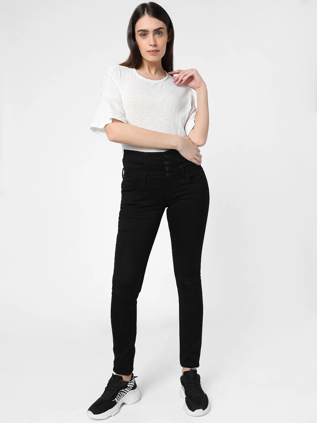 Black High Rise Corset Waist Skinny Jeans - Image 6
