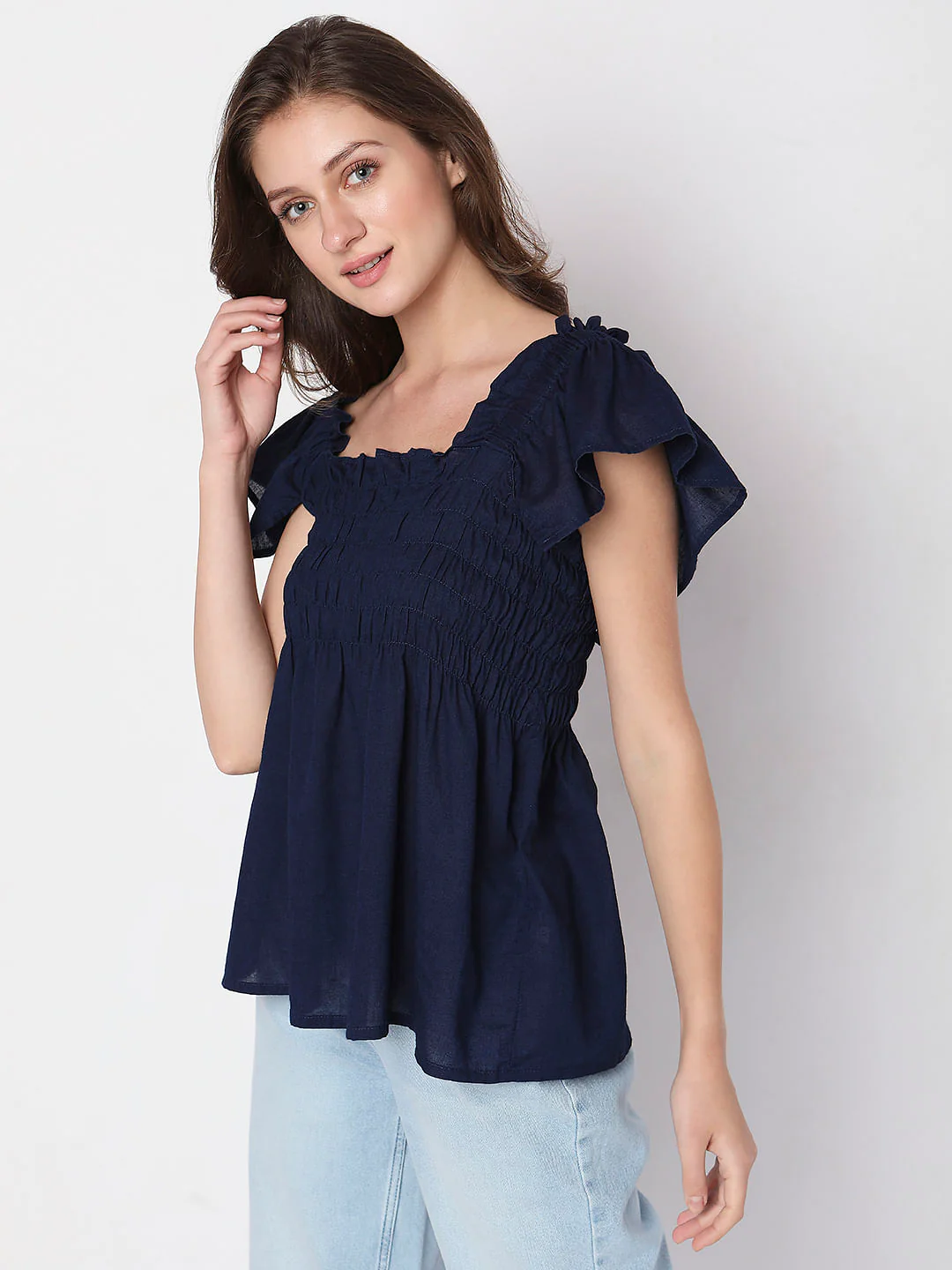 Navy Blue Smocked Top - Image 2