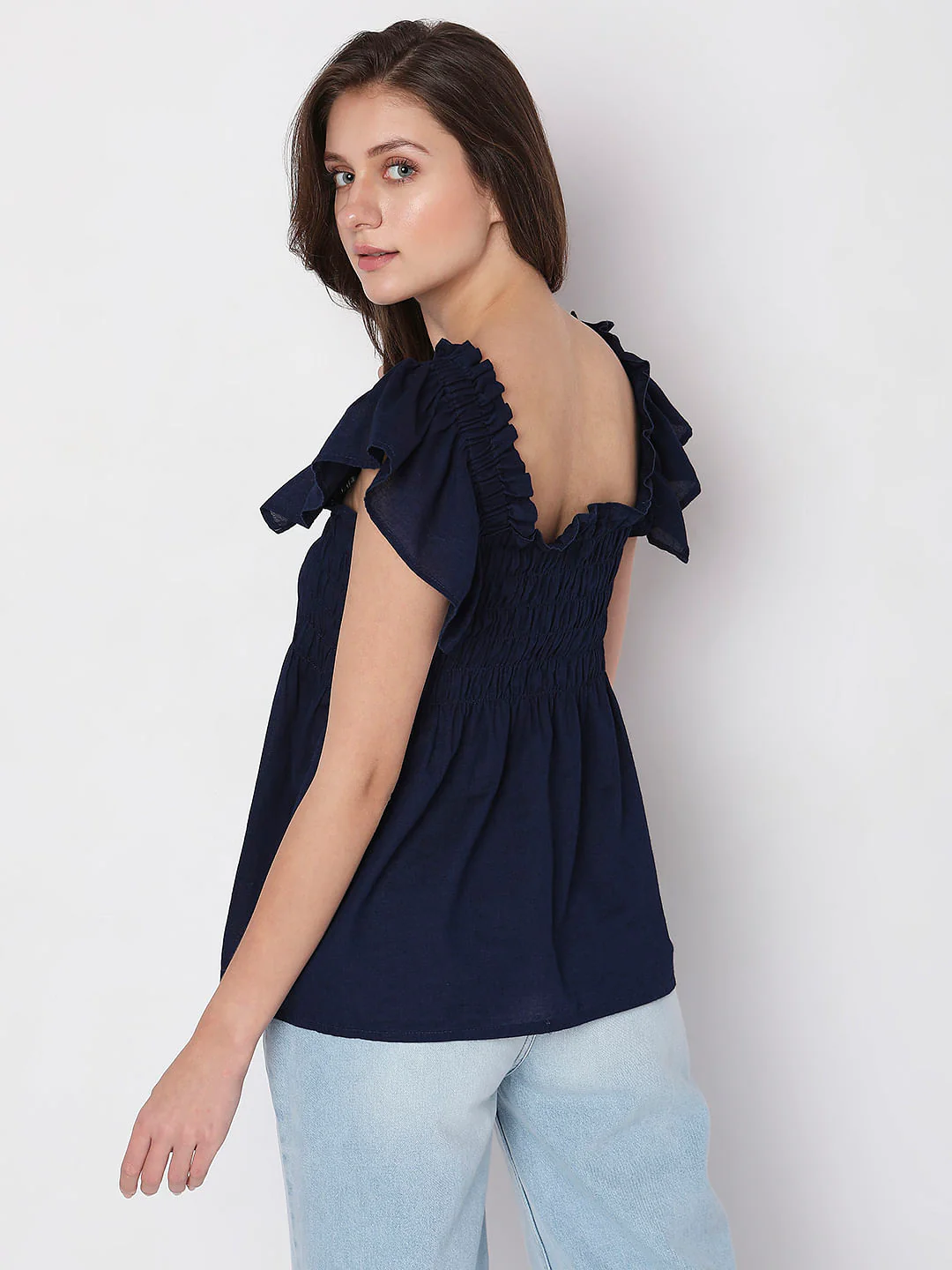 Navy Blue Smocked Top - Image 3