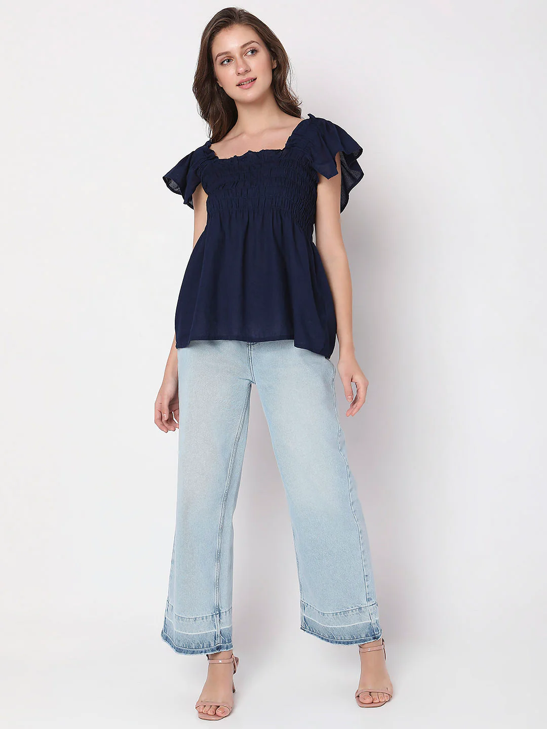 Navy Blue Smocked Top - Image 4