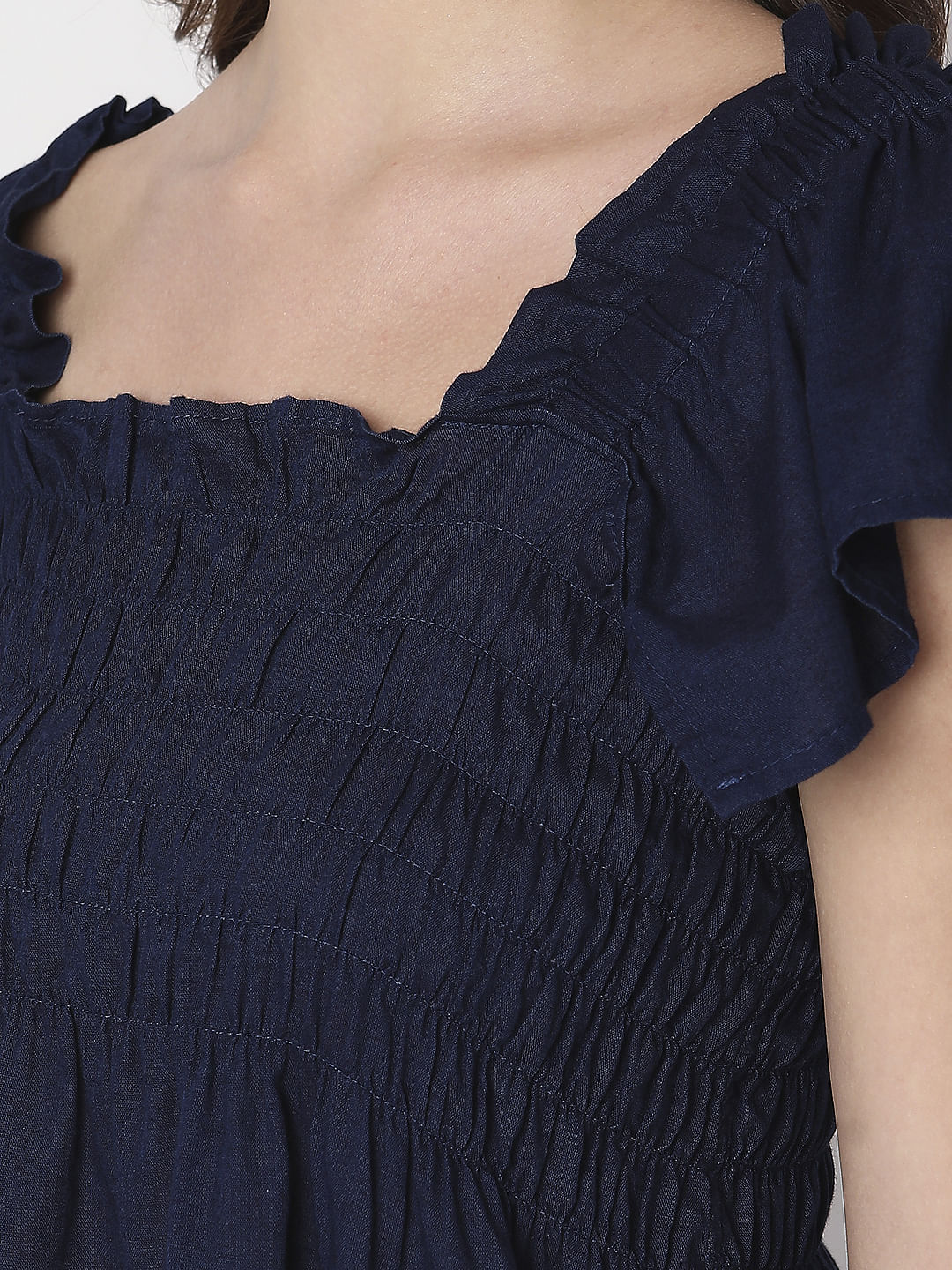 Navy Blue Smocked Top - Image 7