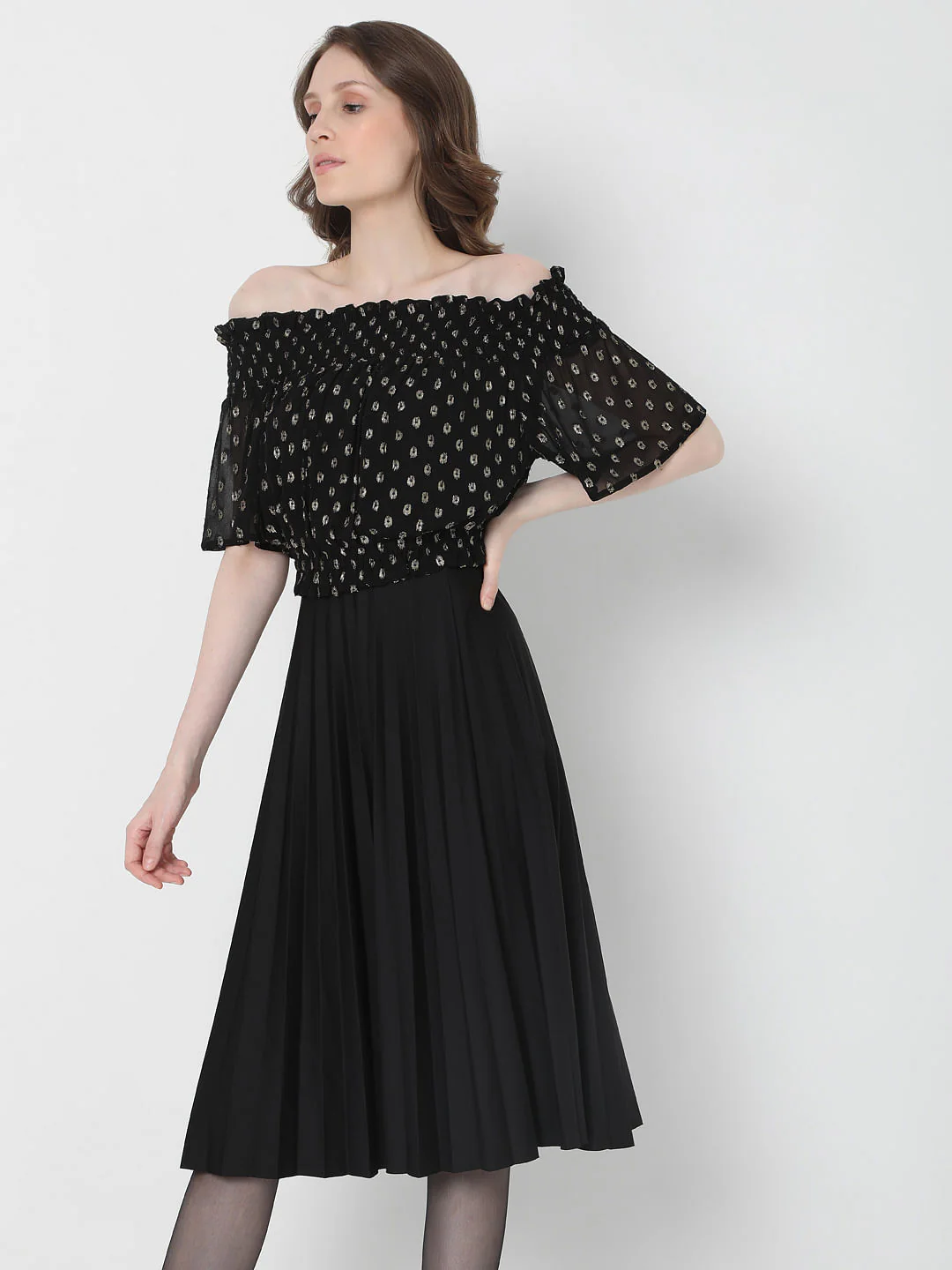 Black Off Shoulder Lurex Top - Image 3