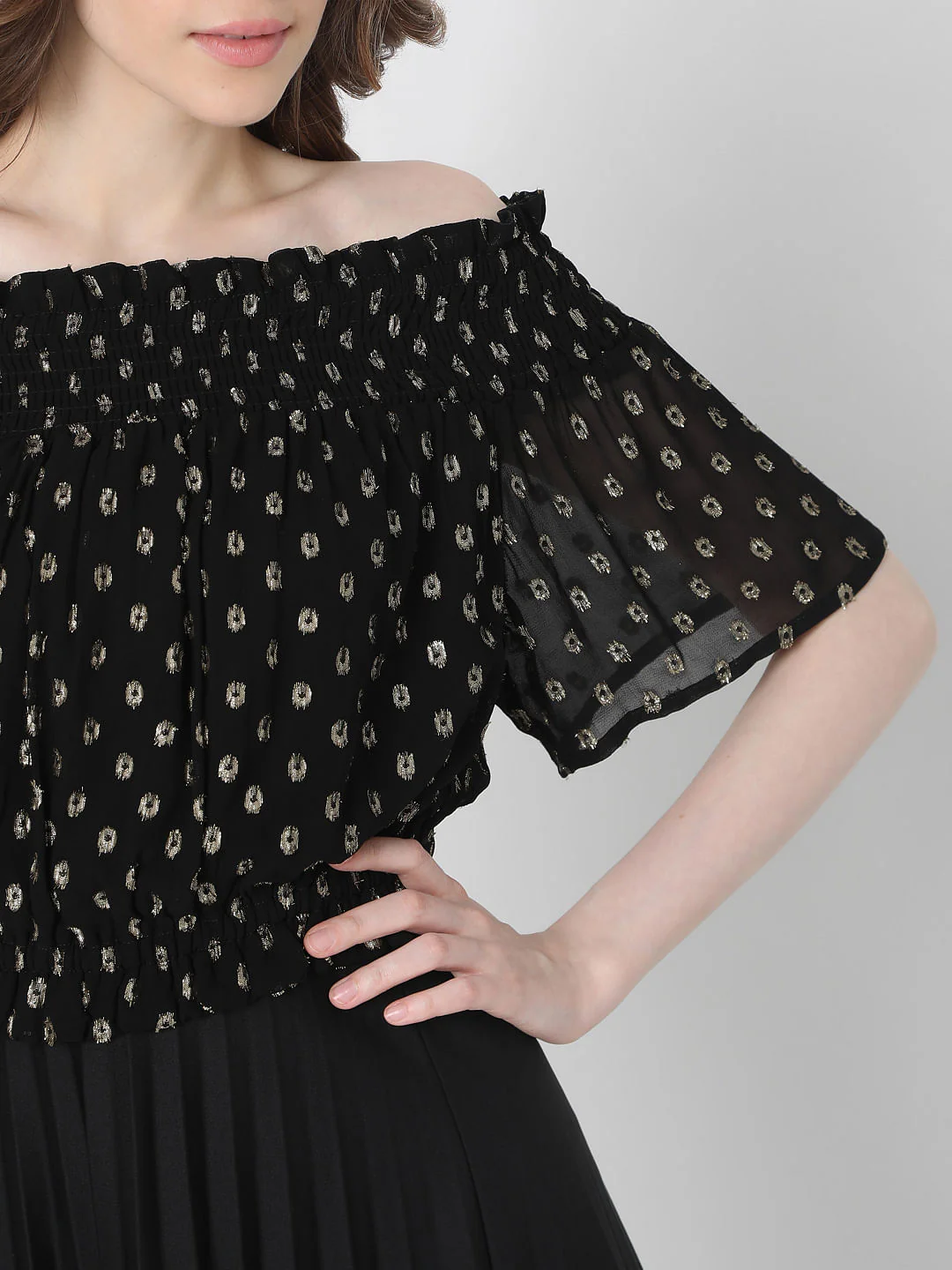 Black Off Shoulder Lurex Top - Image 6