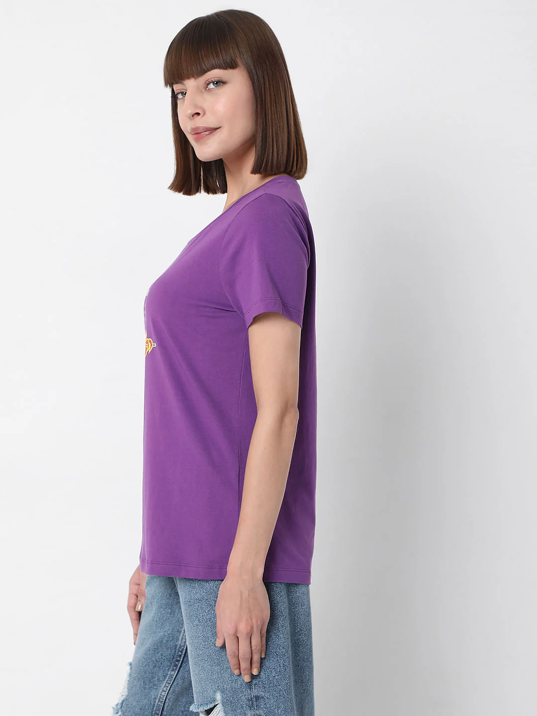 Purple Slogan Print T-Shirt - Image 3
