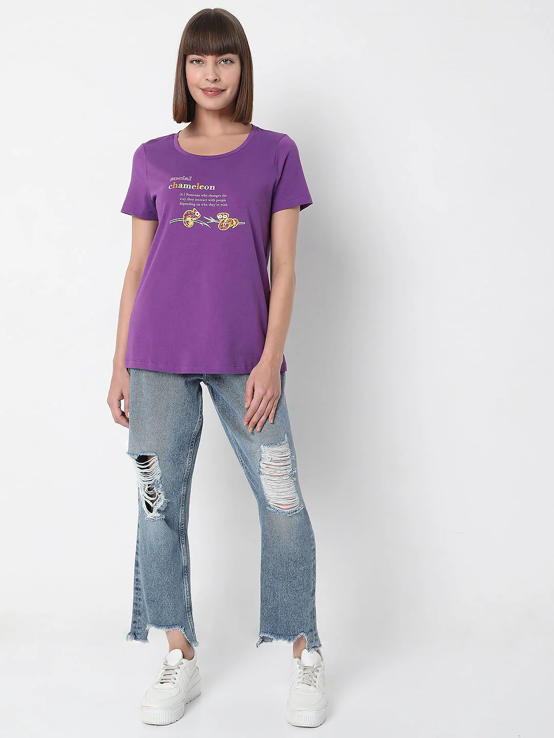 Purple Slogan Print T-Shirt - Image 5