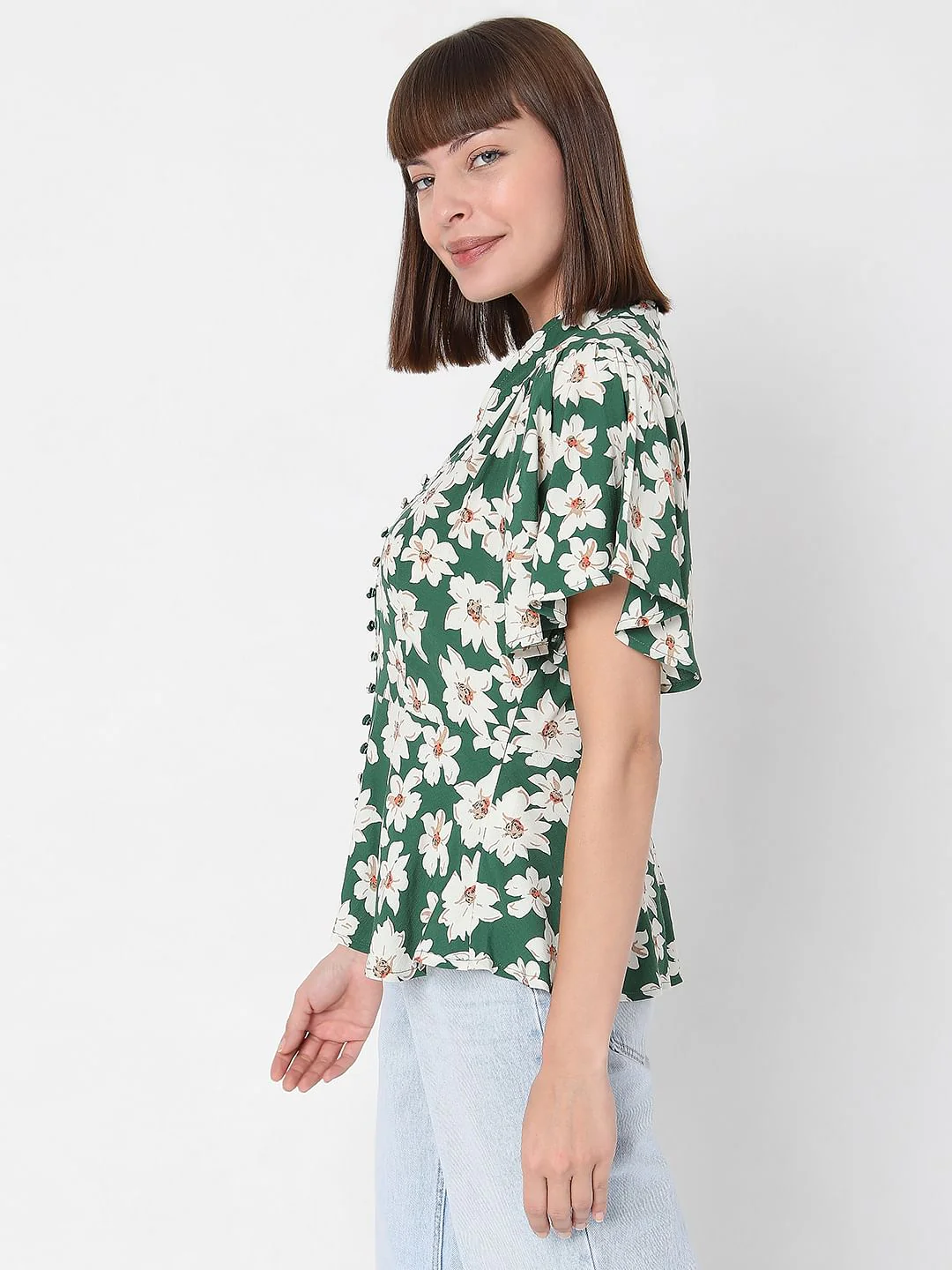 Green Floral Peplum Top - Image 3