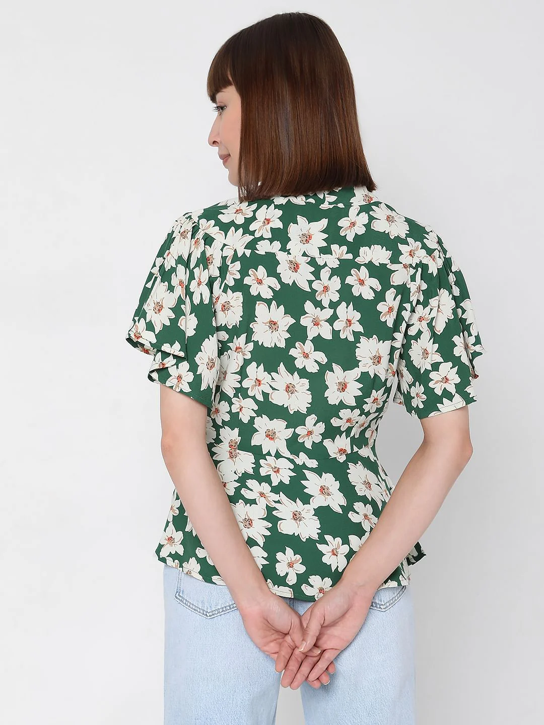 Green Floral Peplum Top - Image 4