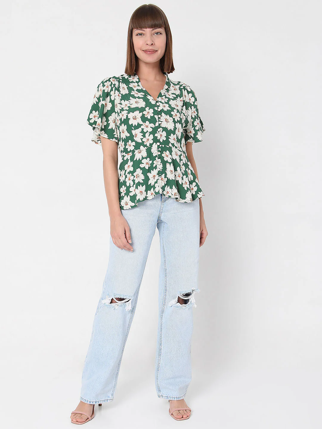 Green Floral Peplum Top - Image 5