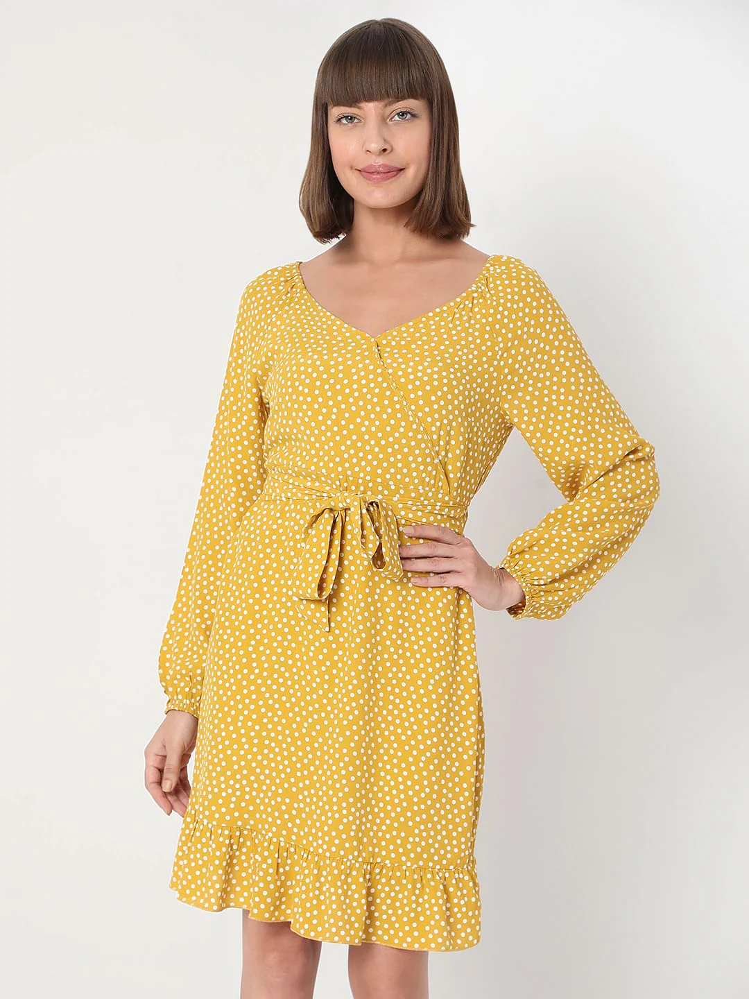 Mustard Printed Wrap Dress - Image 2