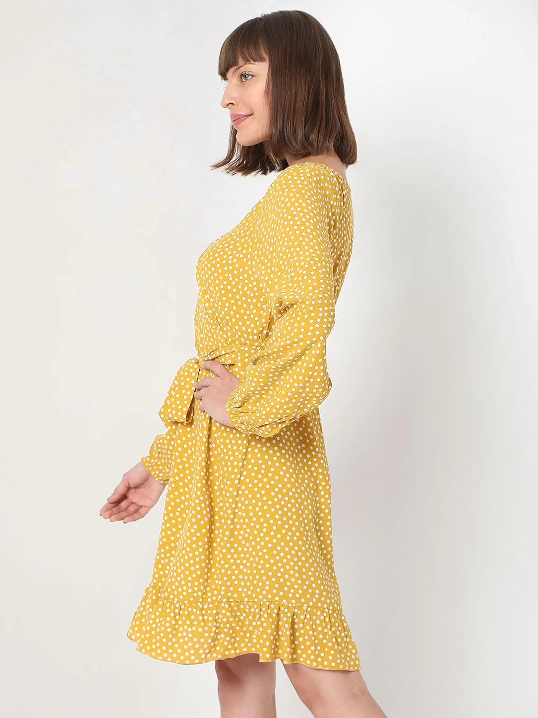 Mustard Printed Wrap Dress - Image 3