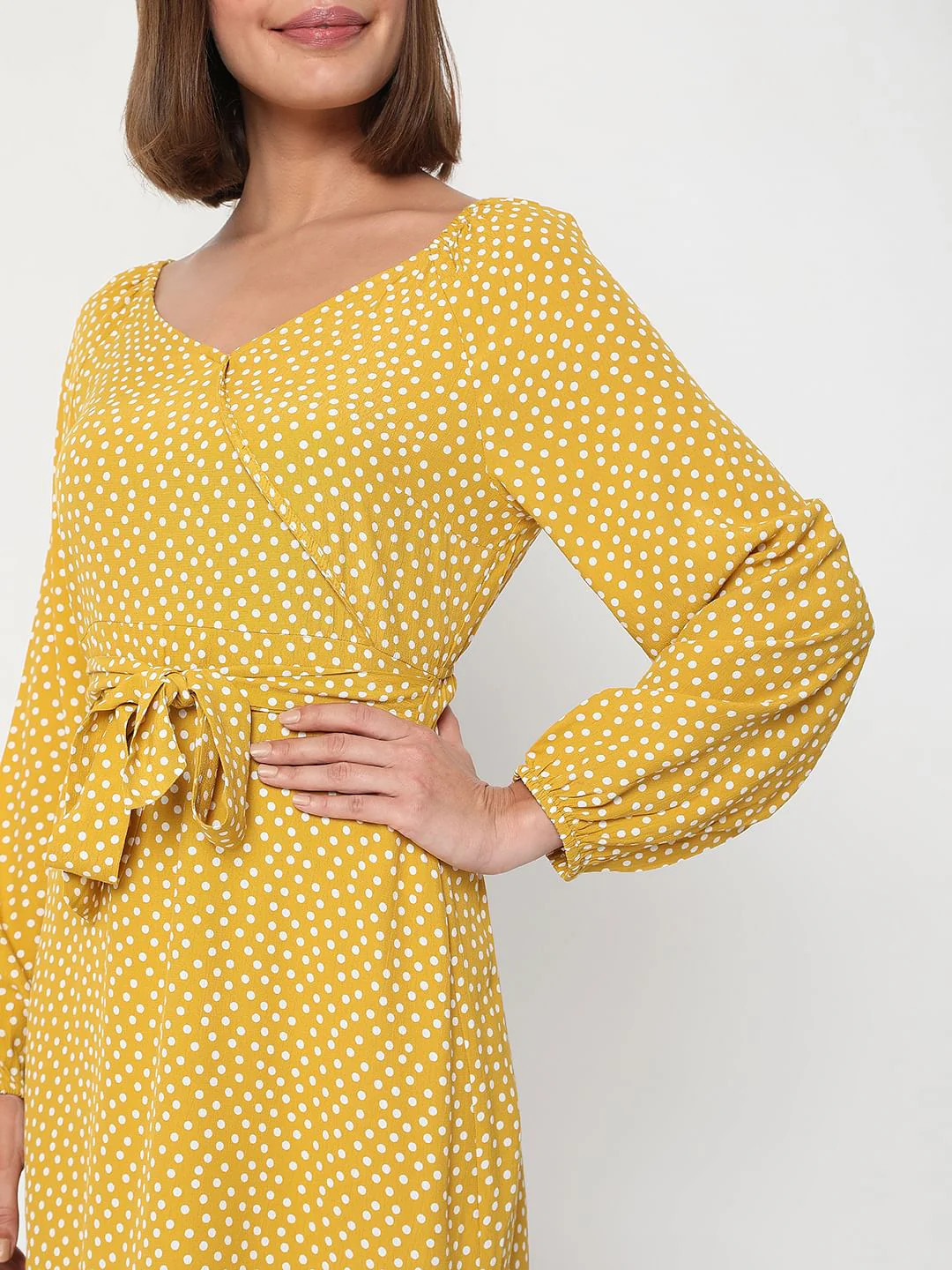 Mustard Printed Wrap Dress - Image 5