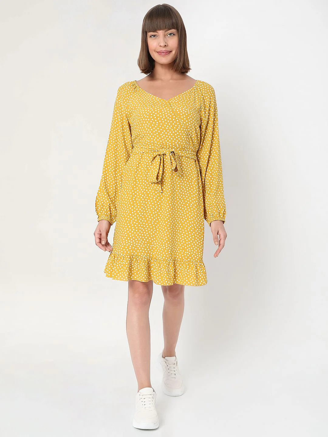Mustard Printed Wrap Dress - Image 6