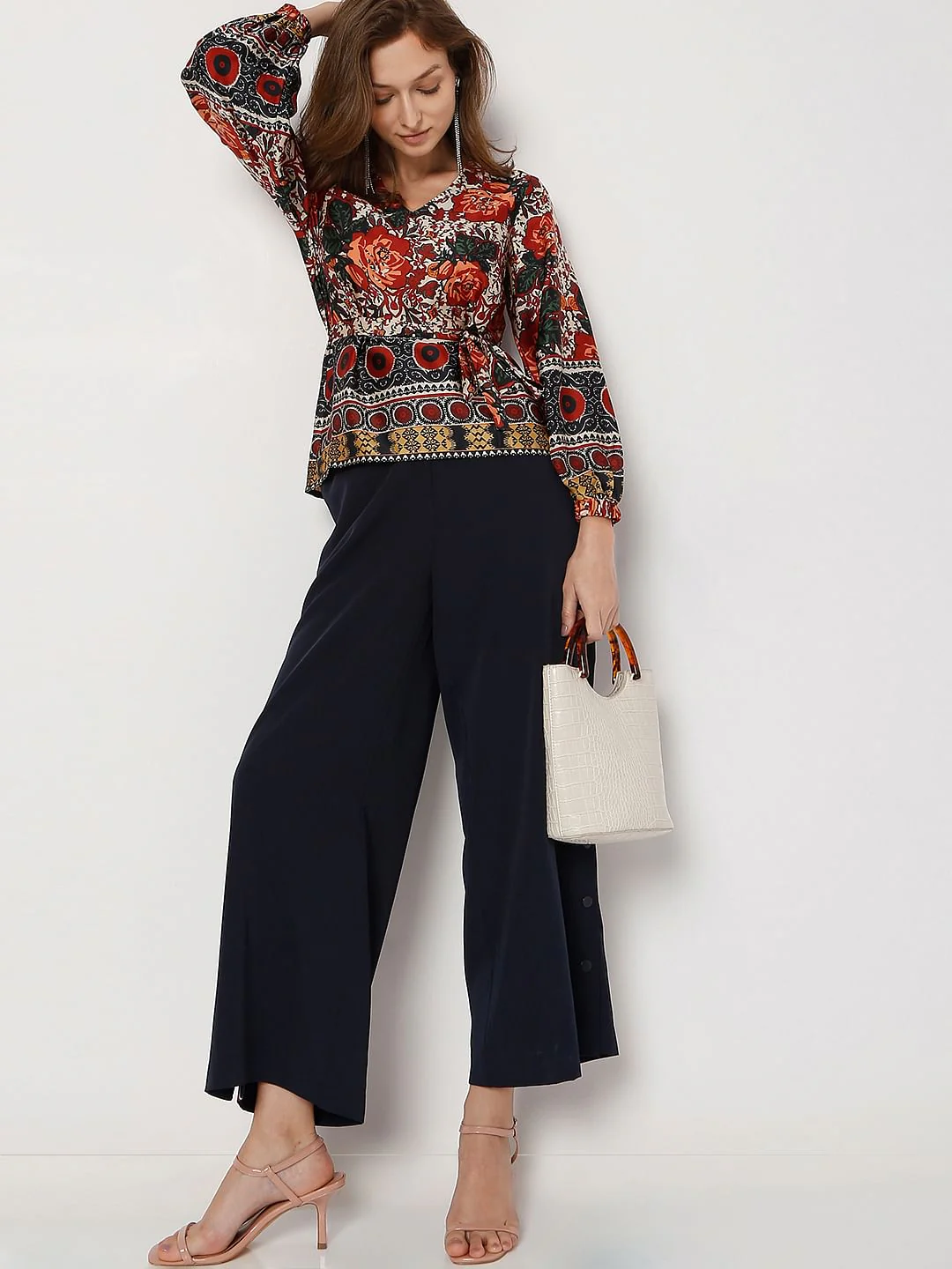 Brown Floral Print Top