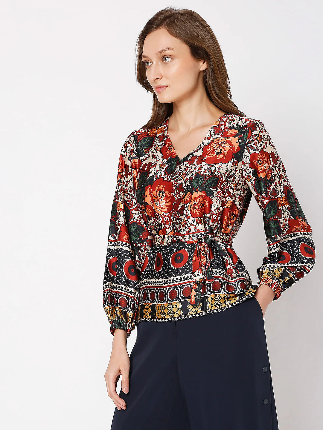 Brown Floral Print Top - Image 3