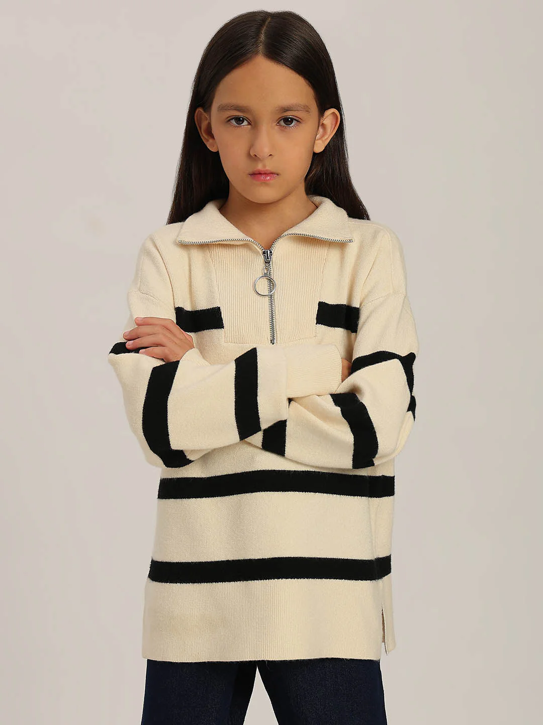GIRLS Black & White Striped Sweater - Image 2