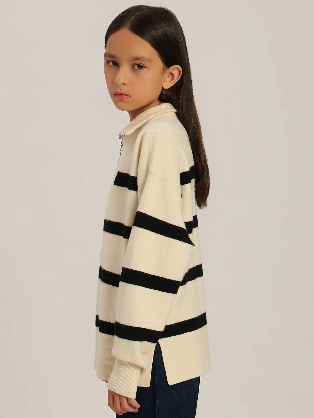 GIRLS Black & White Striped Sweater - Image 3