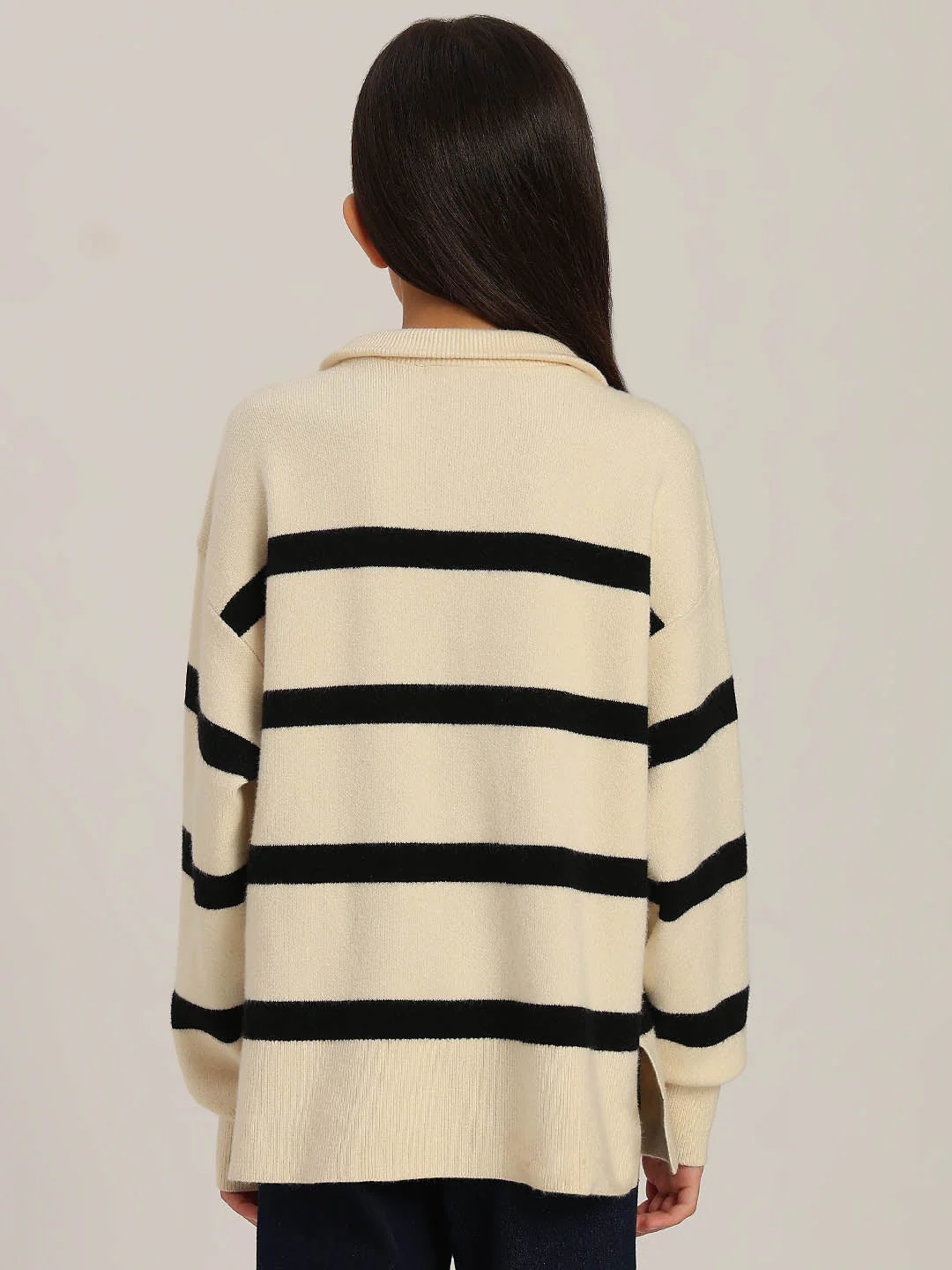 GIRLS Black & White Striped Sweater - Image 4