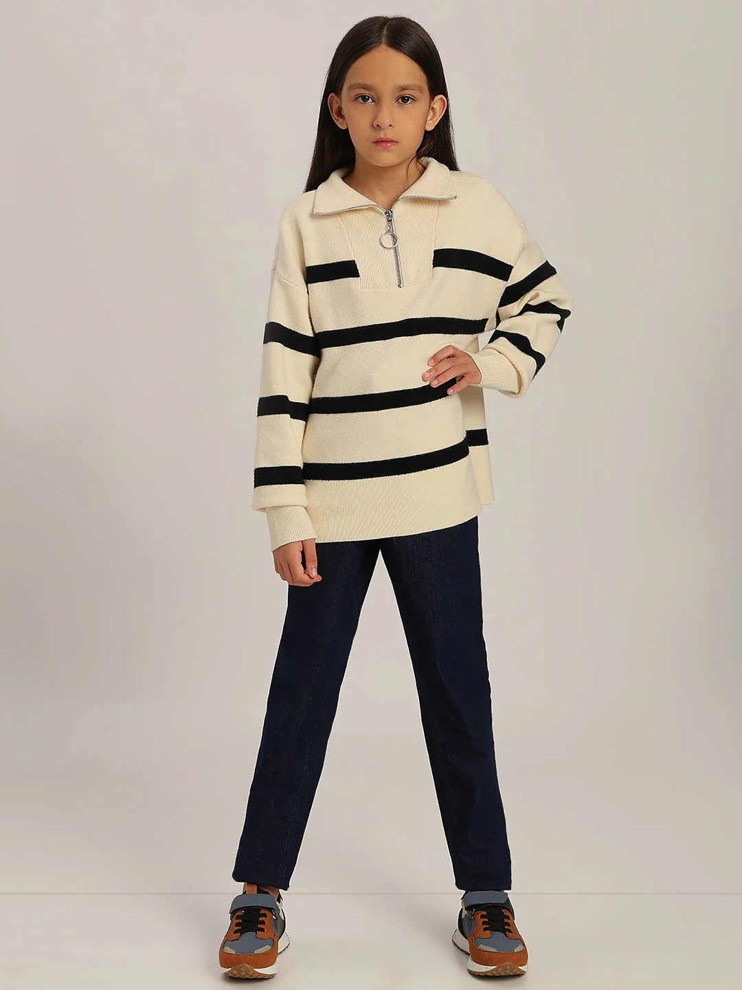 GIRLS Black & White Striped Sweater - Image 5