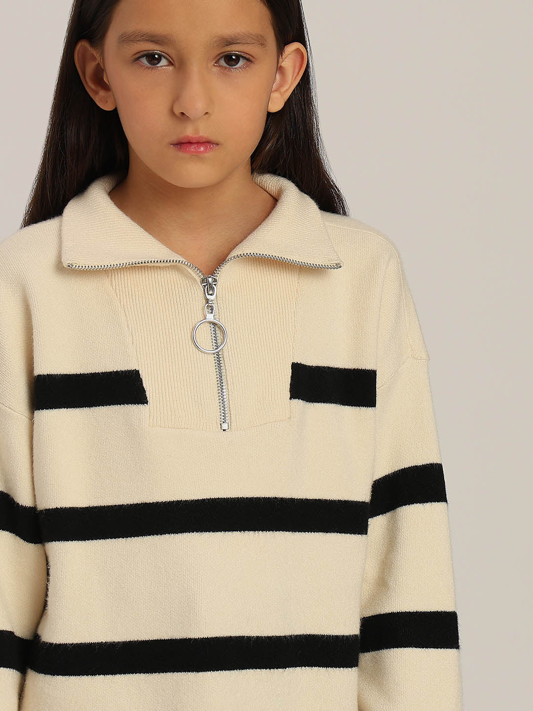 GIRLS Black & White Striped Sweater - Image 6
