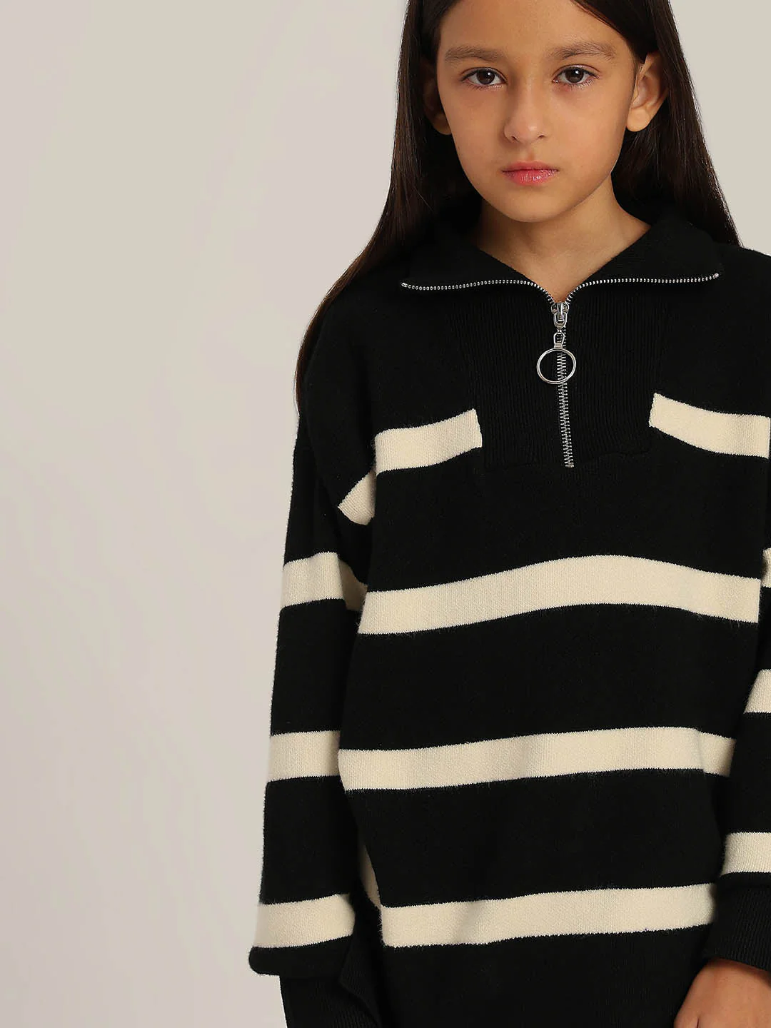 GIRLS Black & Beige Striped Sweater - Image 6