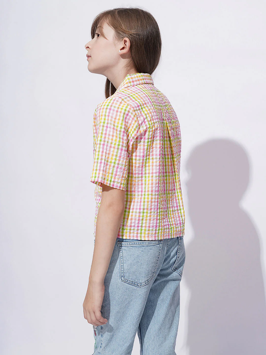 Girls White Cotton Check Shirt - Image 3