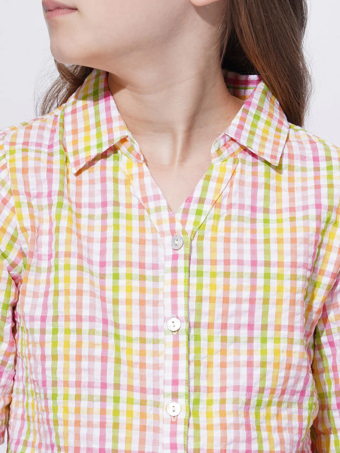 Girls White Cotton Check Shirt - Image 4