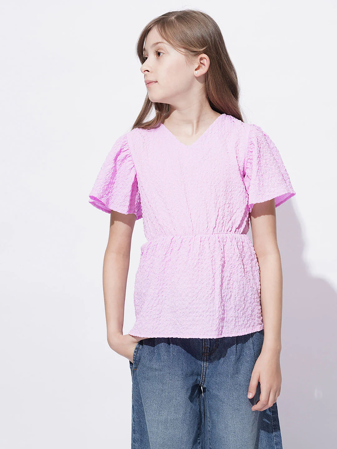 Girls Lilac Peplum Top - Image 2