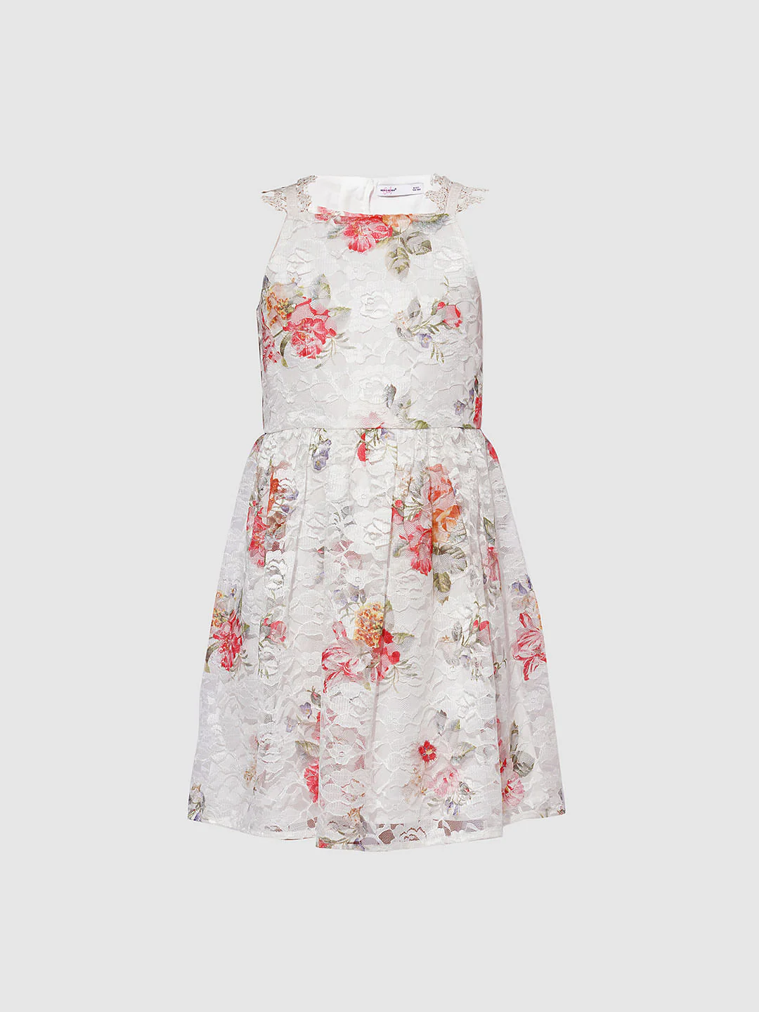 Girls White Floral Lace Dress - Image 6