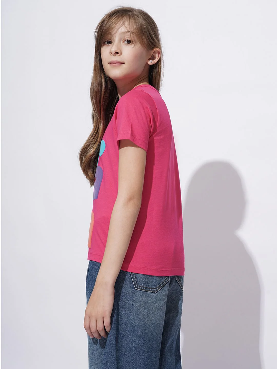 Girls Pink Cotton Typographic Print T-Shirt - Image 3