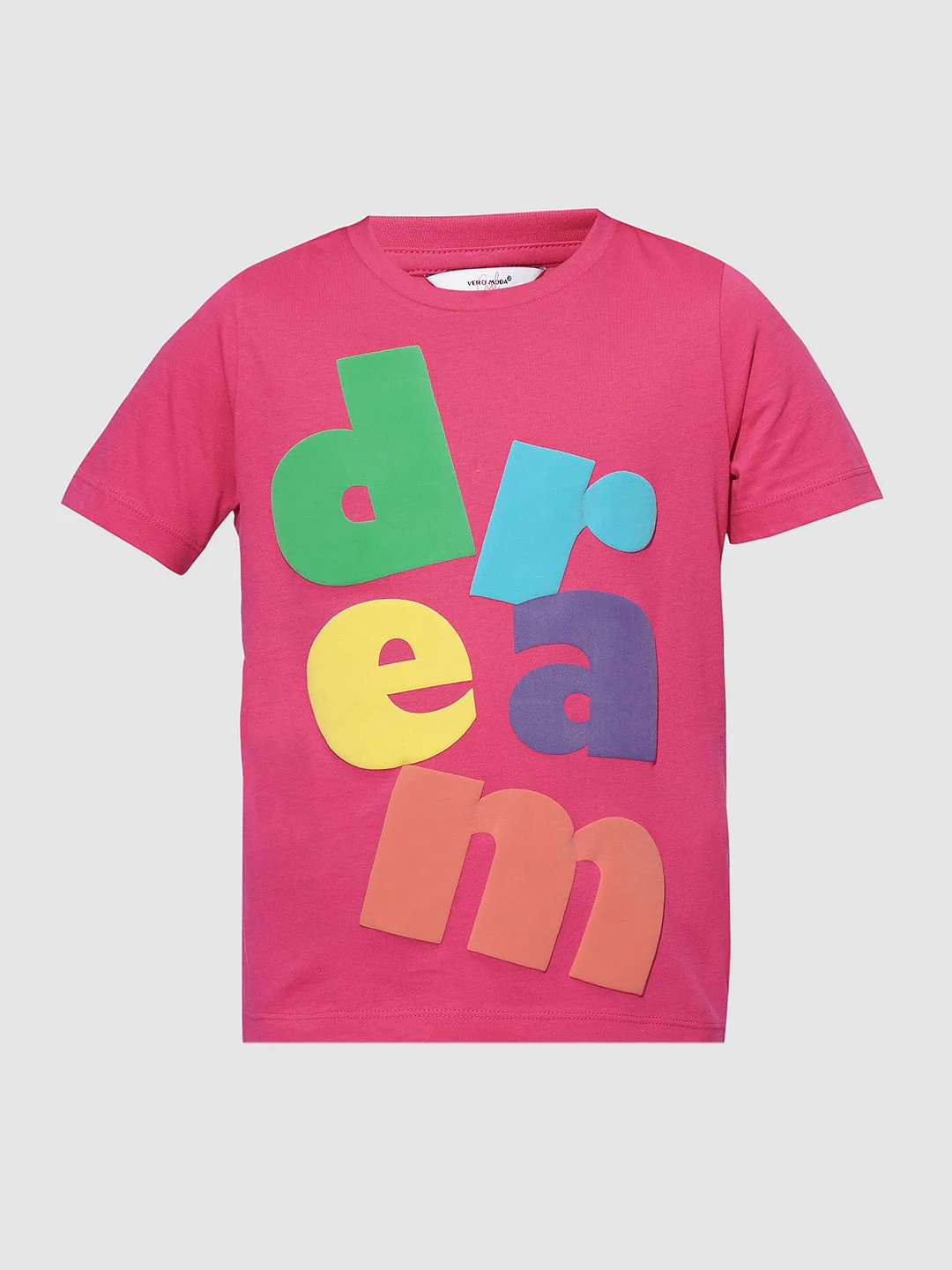 Girls Pink Cotton Typographic Print T-Shirt - Image 6
