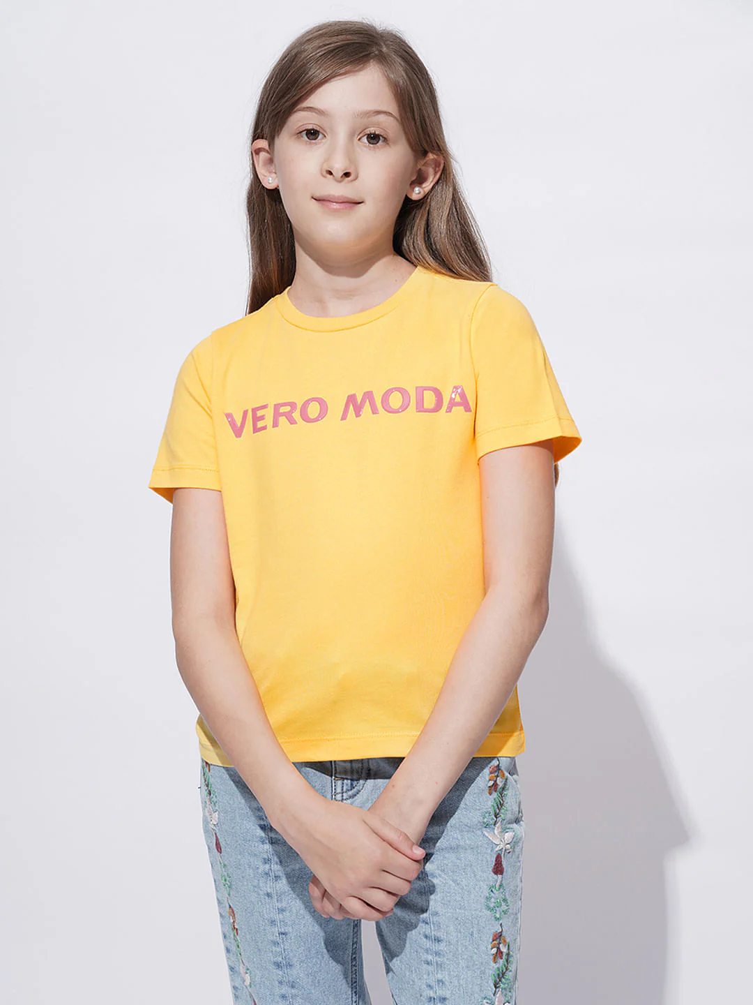 Girls Yellow Logo Print Cotton T-Shirt - Image 2