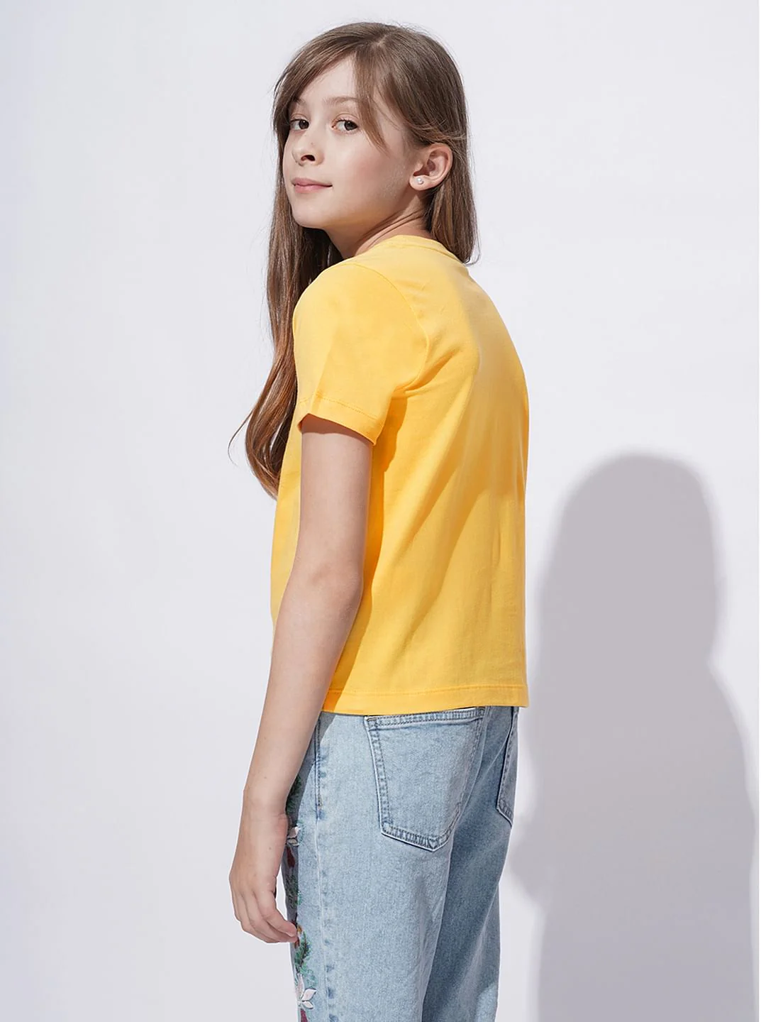 Girls Yellow Logo Print Cotton T-Shirt - Image 3