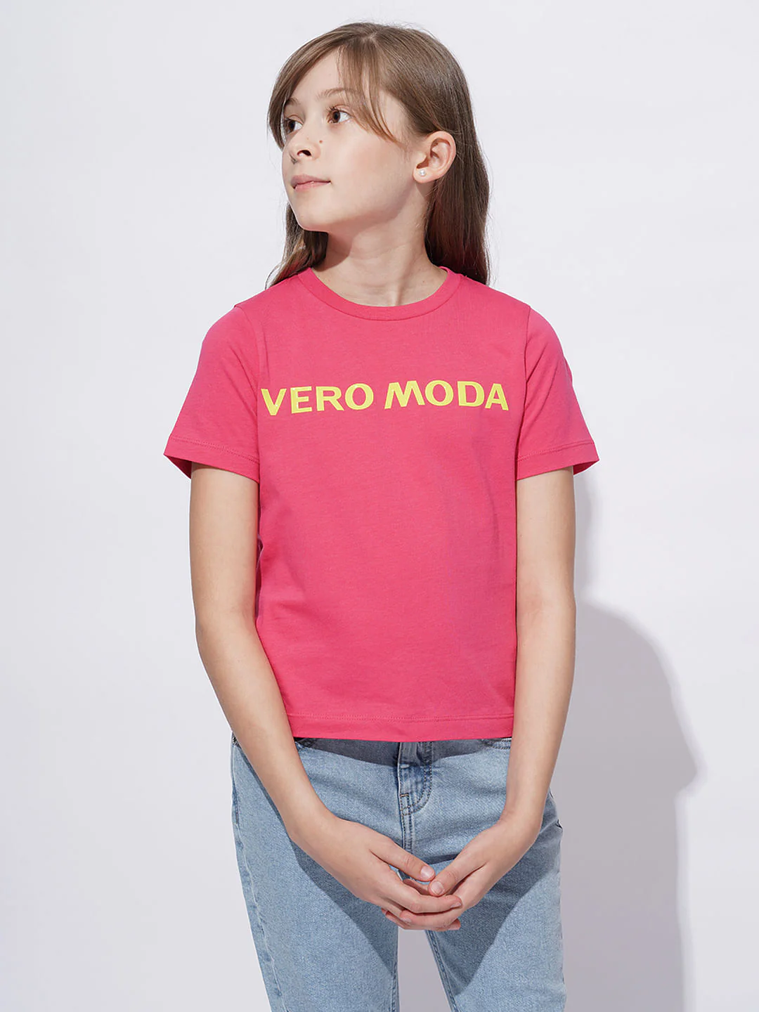 Girls Pink Logo Print Cotton T-Shirt - Image 2