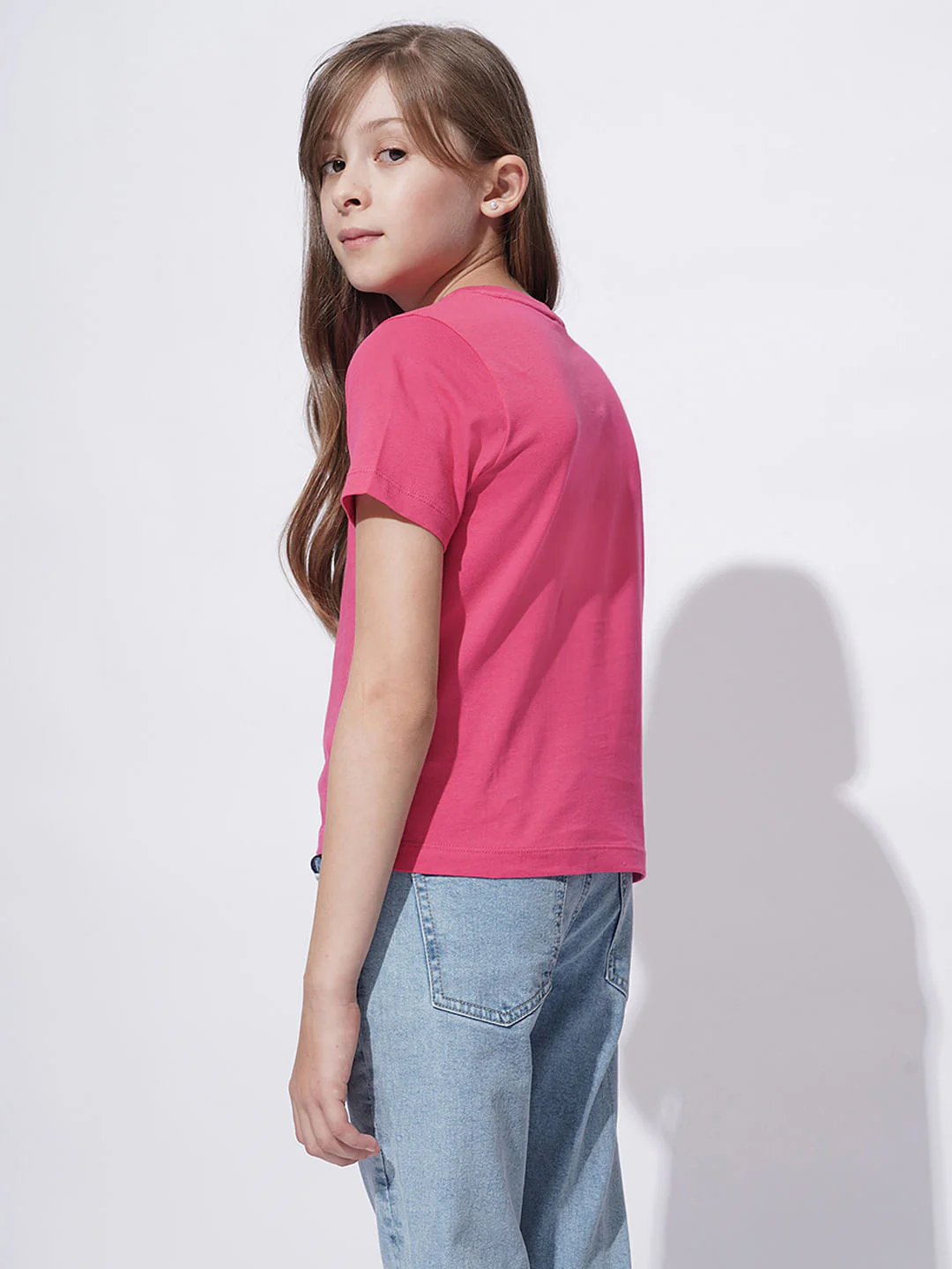 Girls Pink Logo Print Cotton T-Shirt - Image 3