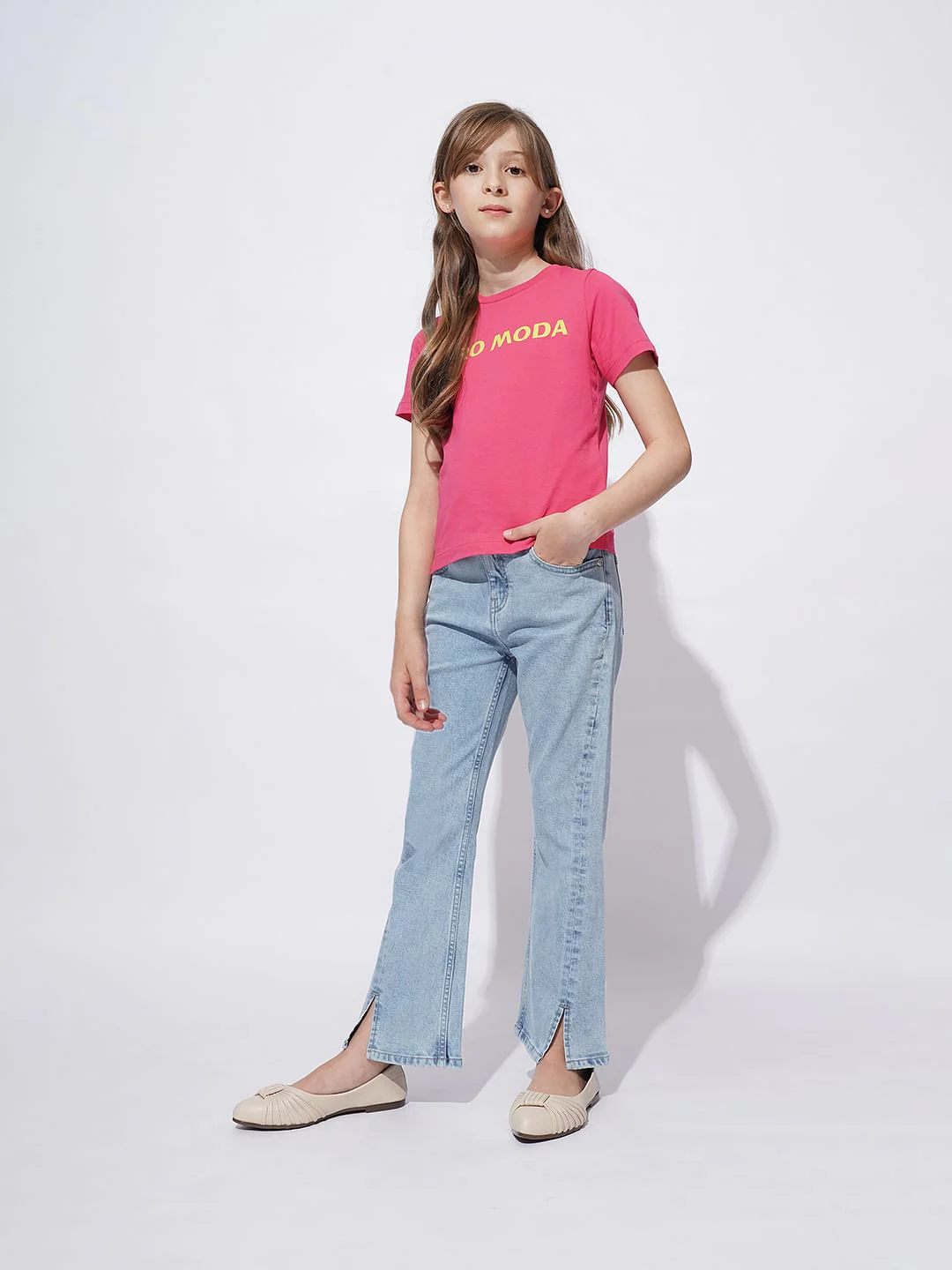 Girls Pink Logo Print Cotton T-Shirt - Image 5