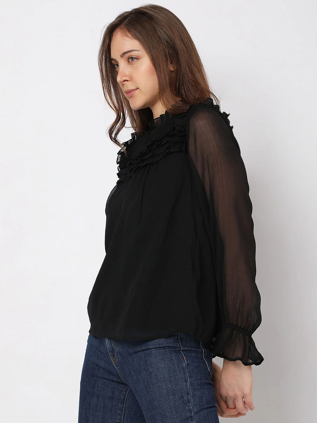Black Ruffle Detail Top - Image 3