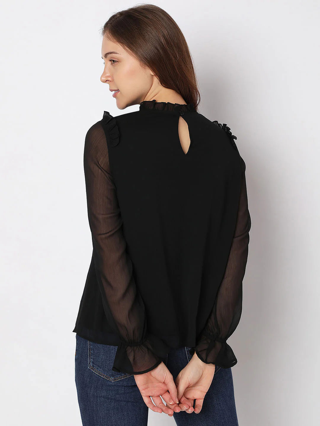 Black Ruffle Detail Top - Image 4