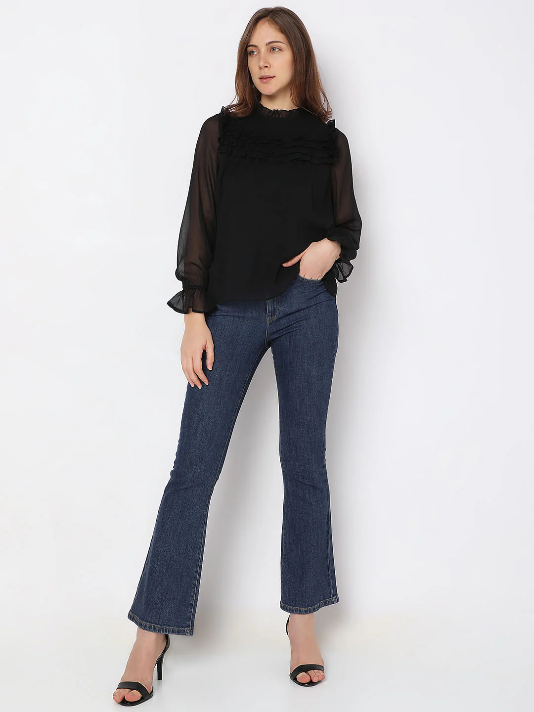 Black Ruffle Detail Top - Image 5