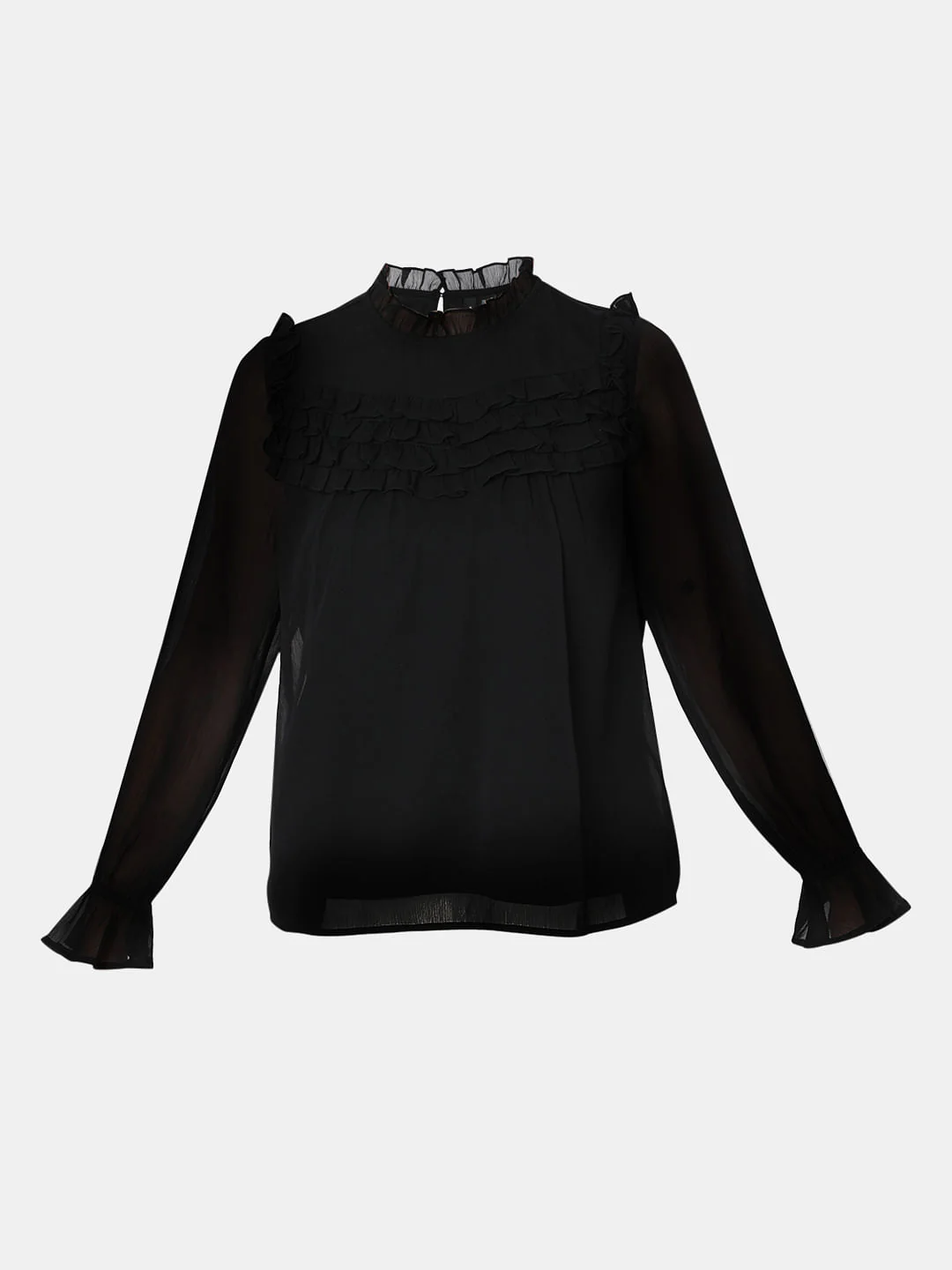 Black Ruffle Detail Top - Image 7