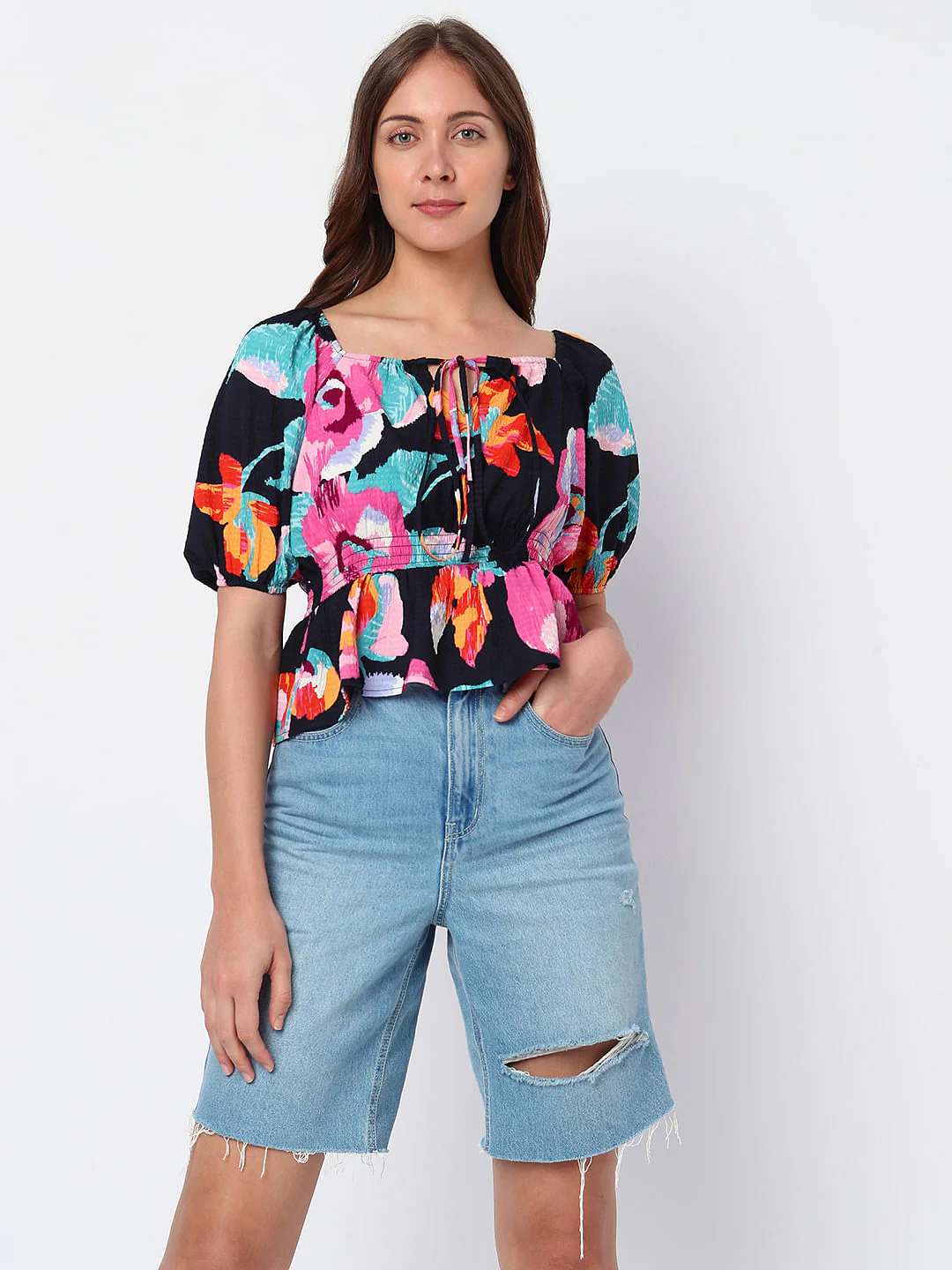 Black Floral Print Top - Image 2