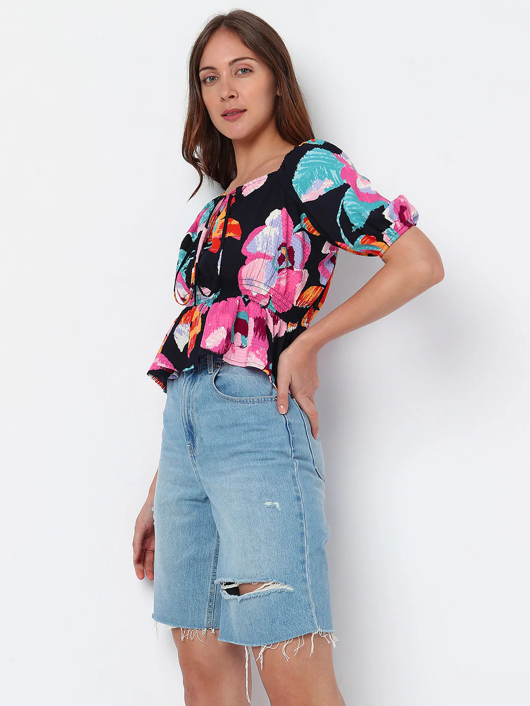 Black Floral Print Top - Image 3