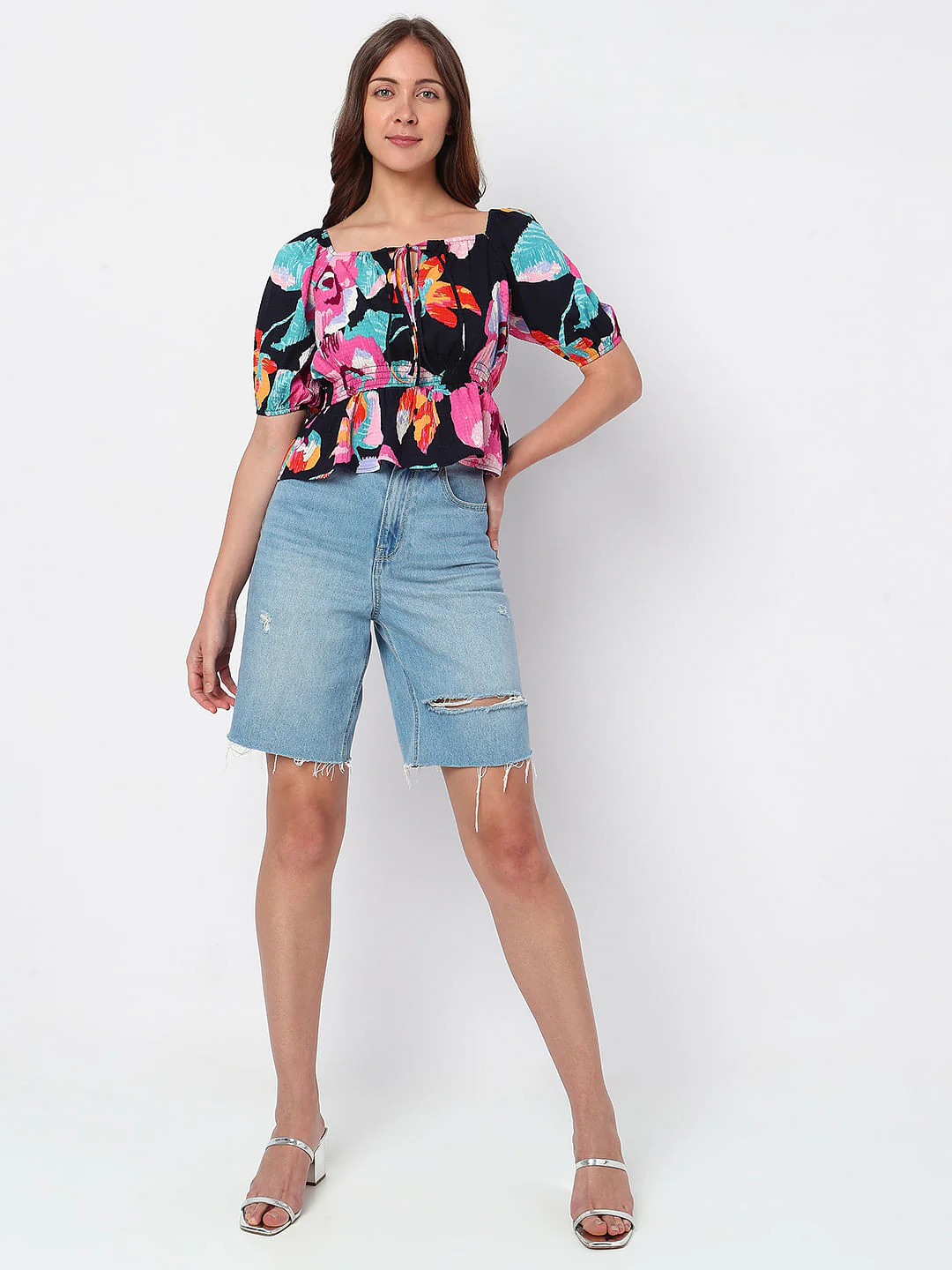 Black Floral Print Top - Image 5