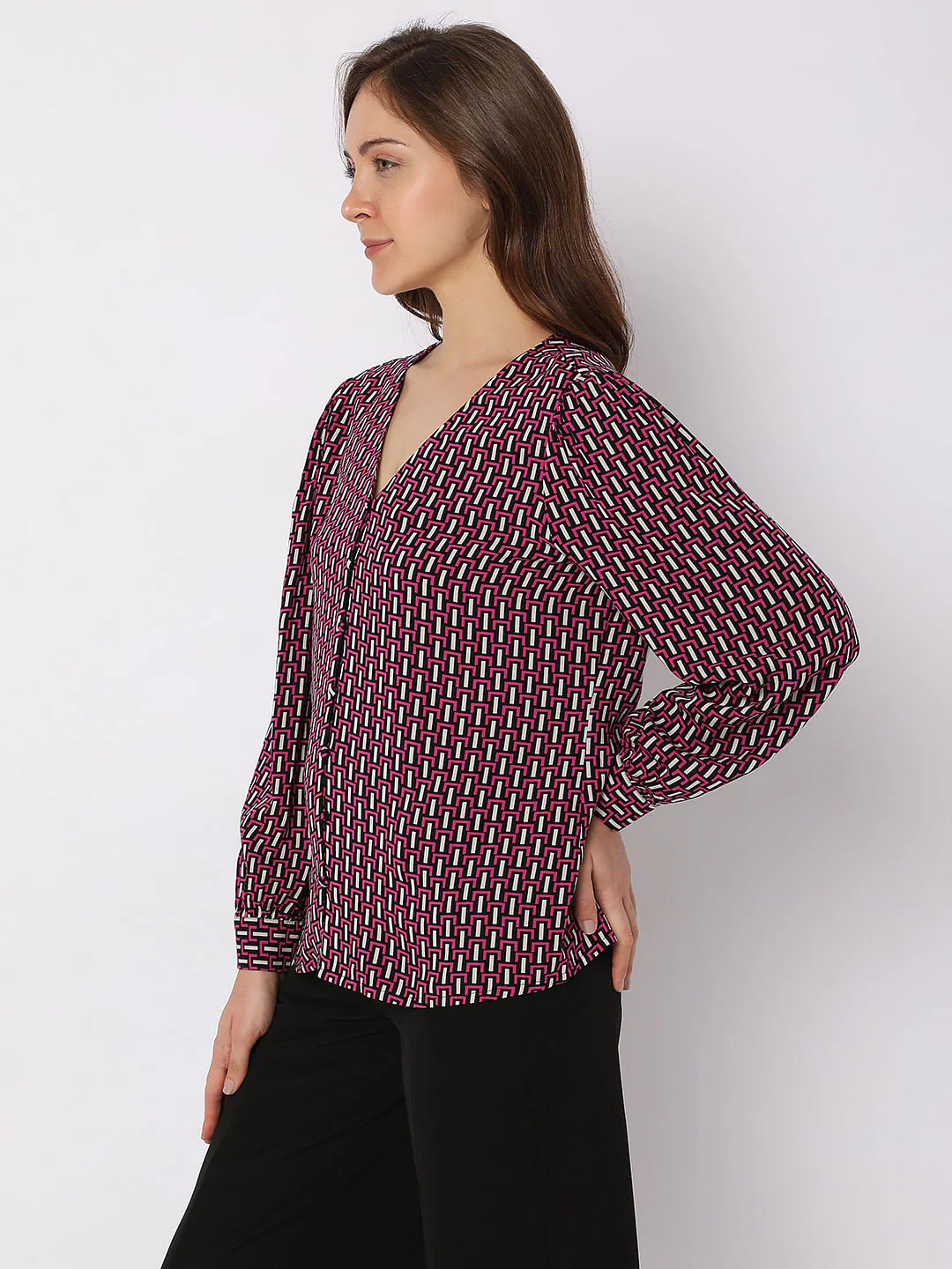 Pink Printed V-Neck Co-Ord Set Top - Image 3