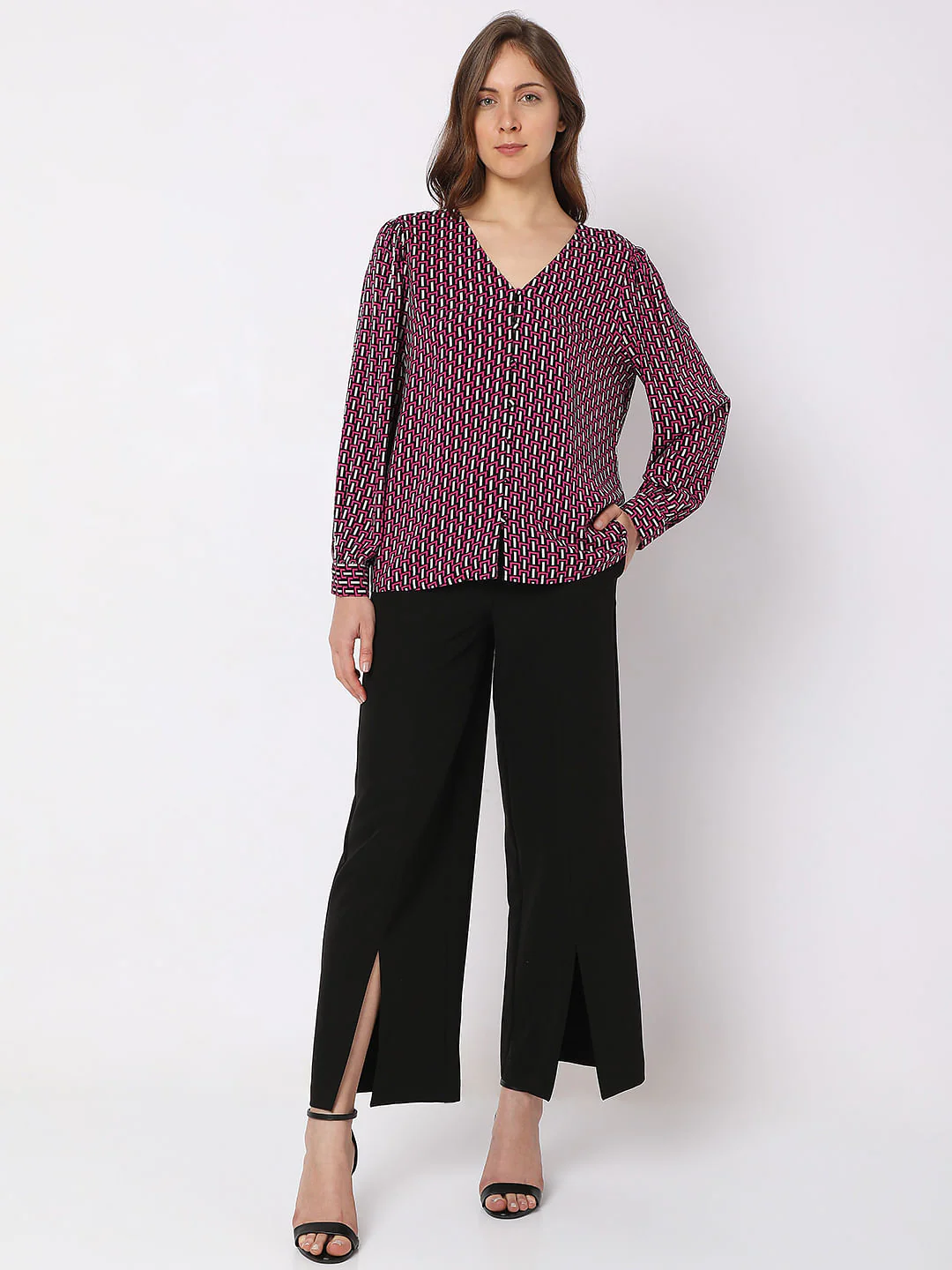 Pink Printed V-Neck Co-Ord Set Top - Image 5