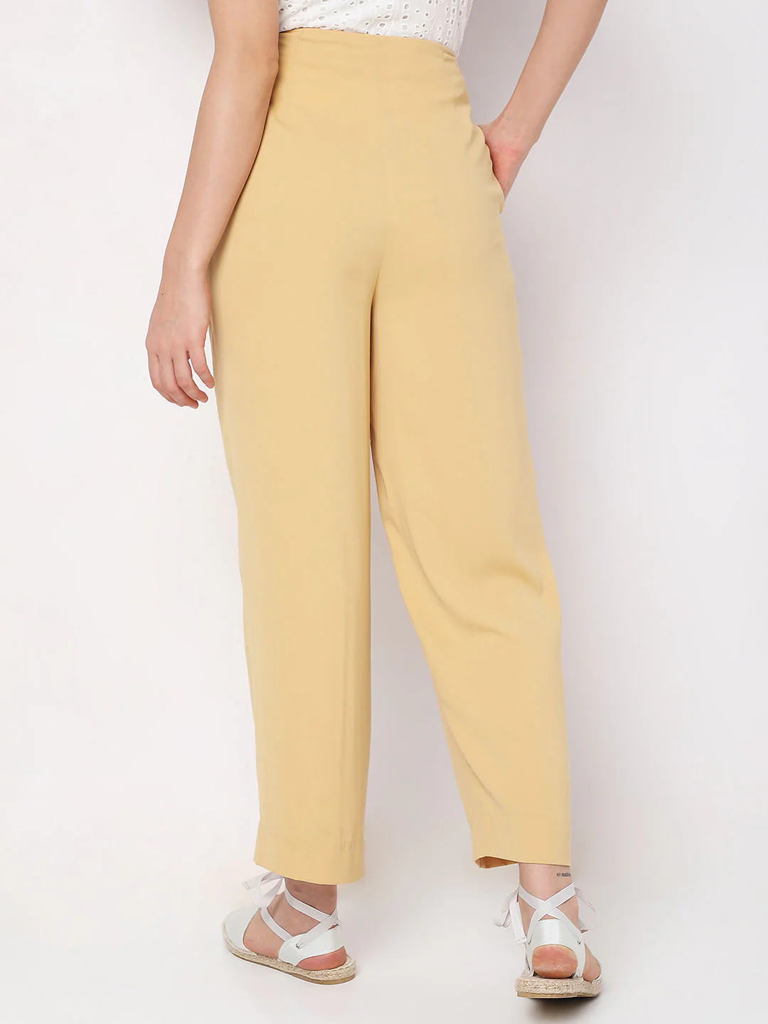 Yellow High Rise Buckle Detail Pants - Image 4