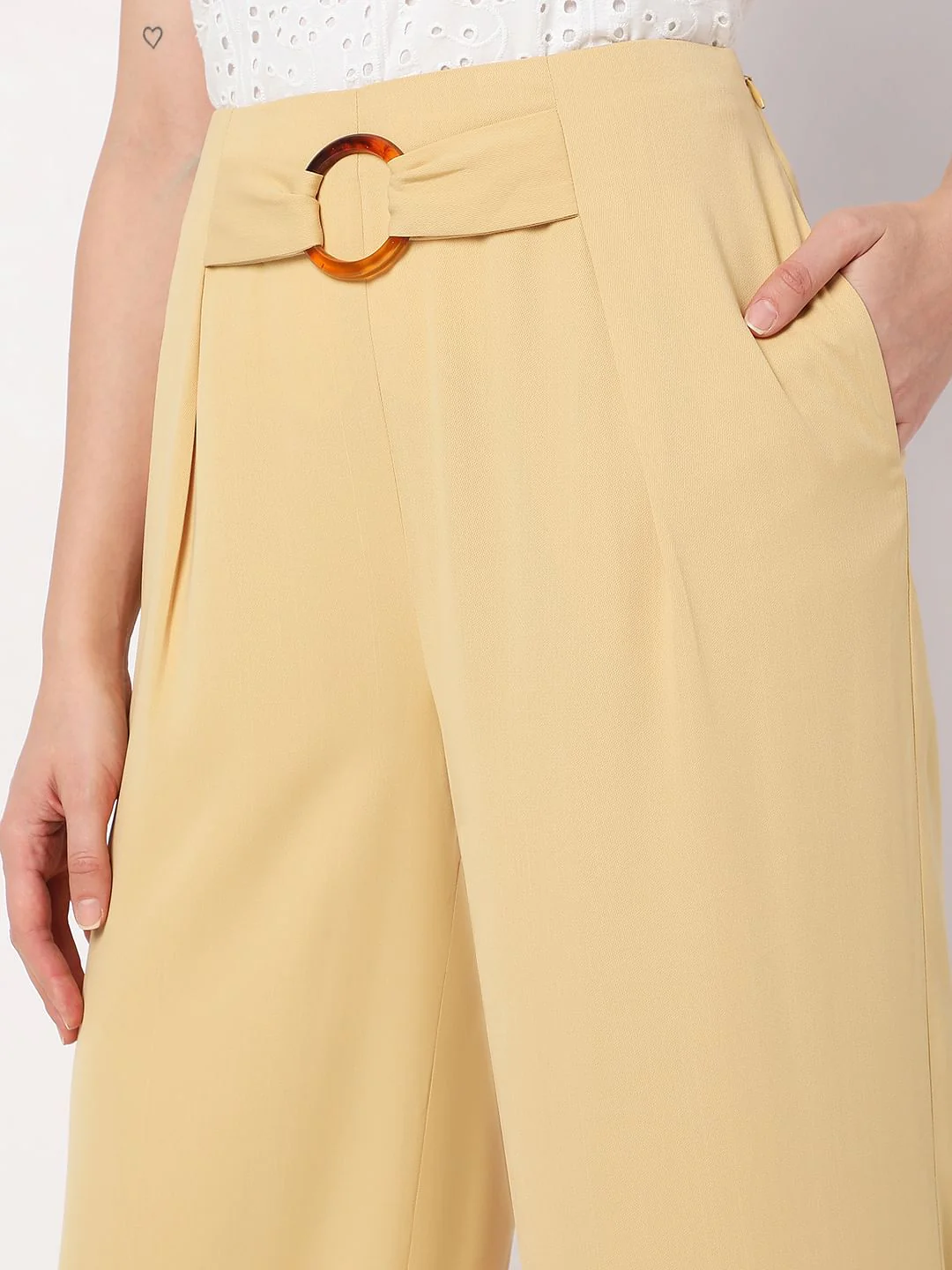 Yellow High Rise Buckle Detail Pants - Image 5
