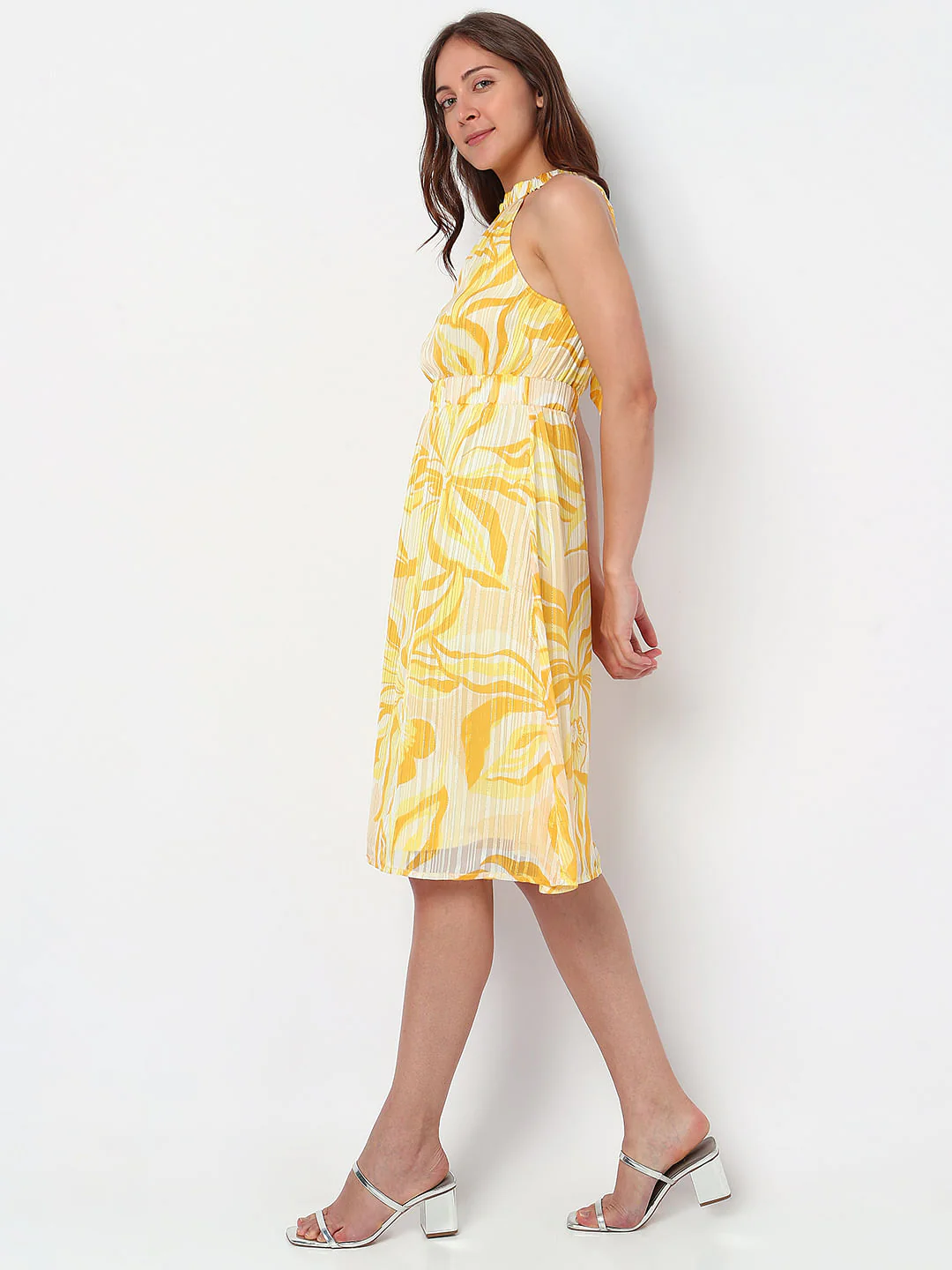 Yellow Floral Midi Dress - Image 3