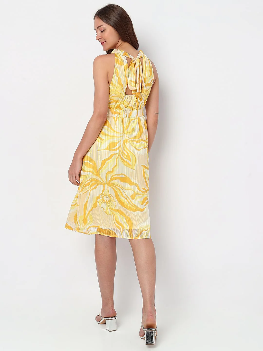 Yellow Floral Midi Dress - Image 4