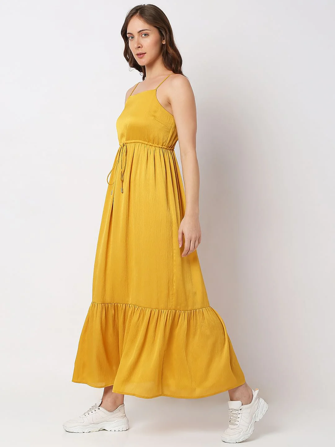 Golden Yellow Strappy Midi Dress - Image 3