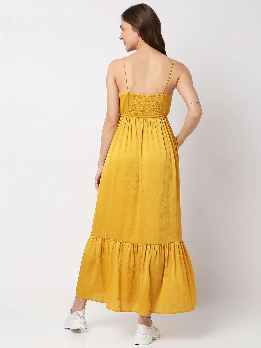 Golden Yellow Strappy Midi Dress - Image 4